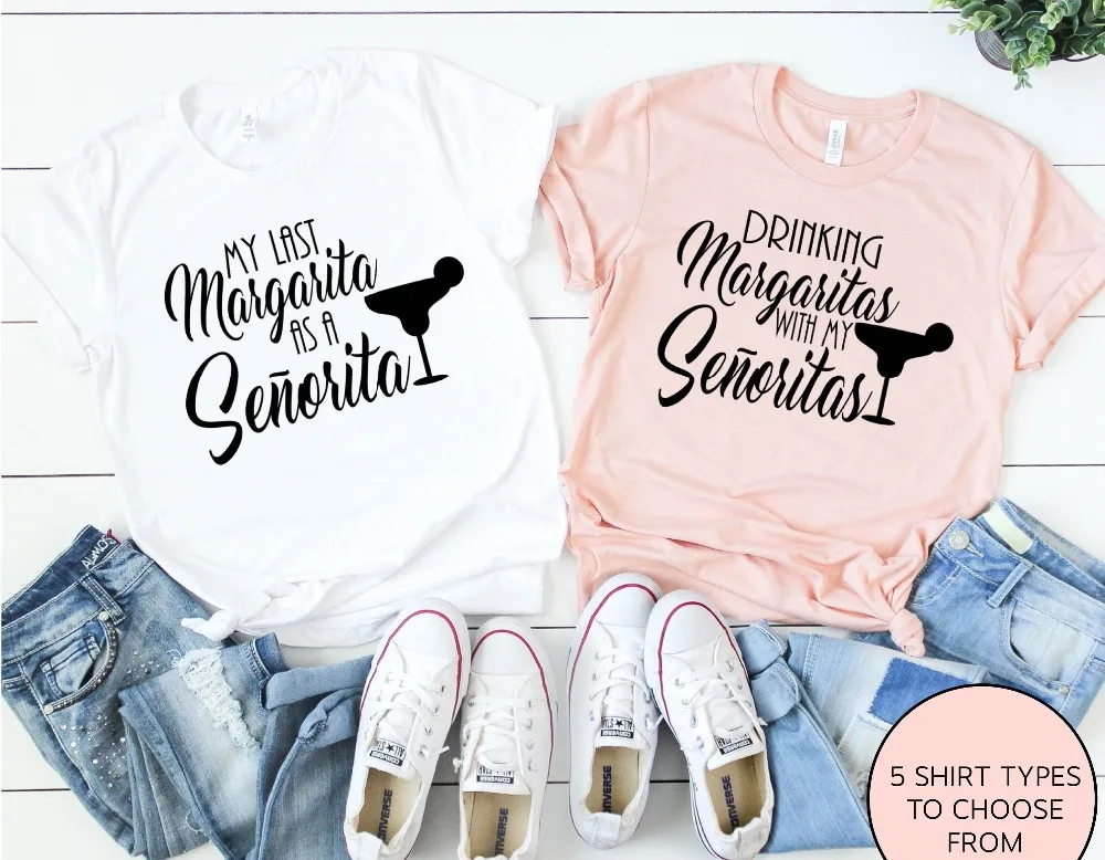 

OKOUFEN Drinking Margaritas With My Senoritas T-shirt Fiesta Bachelorette Bachelorette Party Women Top Tee Letter Print T Shirt