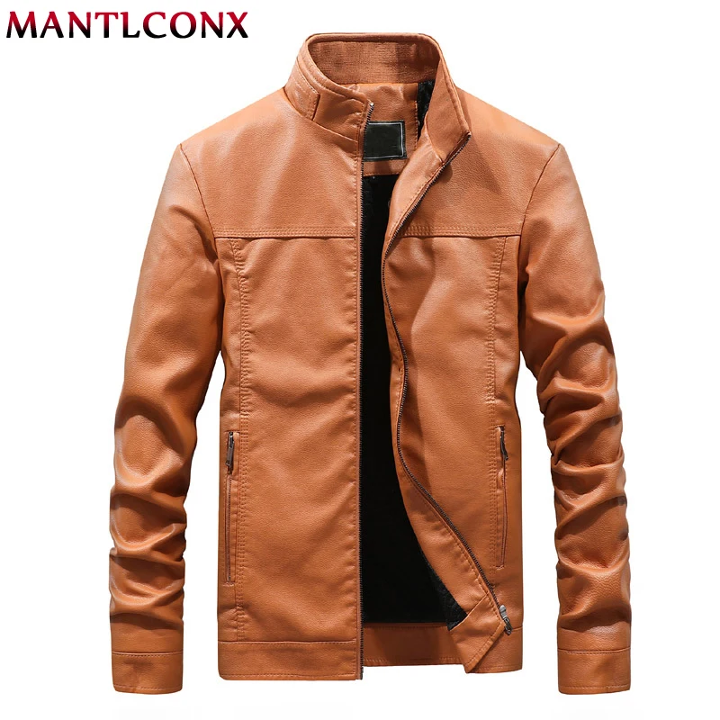 

MANTLCONX Plus Size M-4XL Men's Leather Jackets Men Stand Collar Coats Male Motorcycle Leather Jacket Casual Brand Mens Clothing