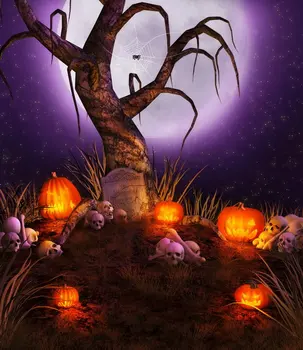 

Night Sky Tree Ghost Halloween Pumpkin Backgrounds Vinyl cloth High quality Computer printed party photo backdrop
