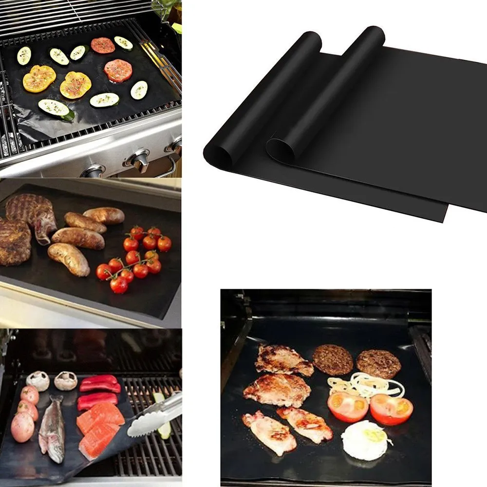 

2PCS Silicone Baking Mat BBQ Mat Black Reusable Nonstick Sheet Oven Tray Non-stick anti hot OutDoor Cooking Tool D