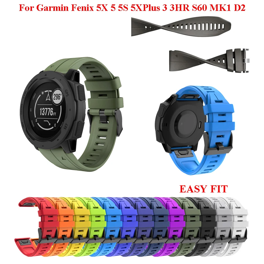 

26 22 20mm Silicone Quick Release Watchband Wriststrap for Garmin Fenix 5X 5Plus 5S 3 3HR S60 D2 Watch Easyfit Watch Wrist Band