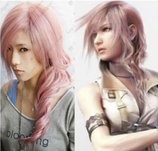 Парик Final Fantasy XIII 13 молния длинный смешанный розовый Косплей модный парик