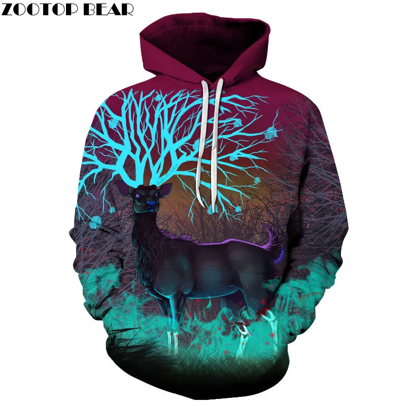 Deer Printed 3D Hoodies Animal Men Women Sweatshirts Funny Cool Men
