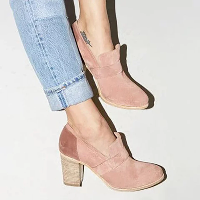 WDHKUN/женская повседневная обувь на высоком каблуке в стиле ретро; туфли-лодочки из флока на деревянном каблуке в стиле пэчворк; элегантные вечерние и свадебные туфли; Прямая поставка - Цвет: Розовый