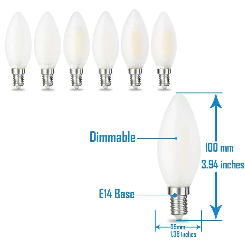 JCKing диммируемая 2 Вт 4 Вт 6 Вт Светодиодная свеча E14 E12 винтажная Ретро Затемняющая матовая 110 В 220 В лампа накаливания для люстры освещения