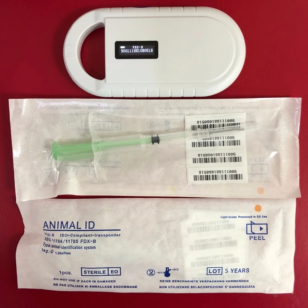 

134.2khz Rfid Reader Pet Microchip Scanner with lithium battery +2pcs animal syringe 1.25*7mm