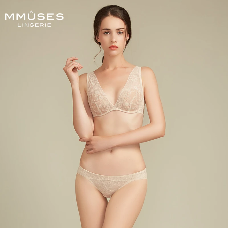 

Mmuses’ French style lace bra set LINGERIE with V-shape , push up, with wire