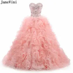 JaneVini роскошные розовые платья для выпускного вечера плюс размеры длинное бальное платье органза с бисерной вышивкой прелестная
