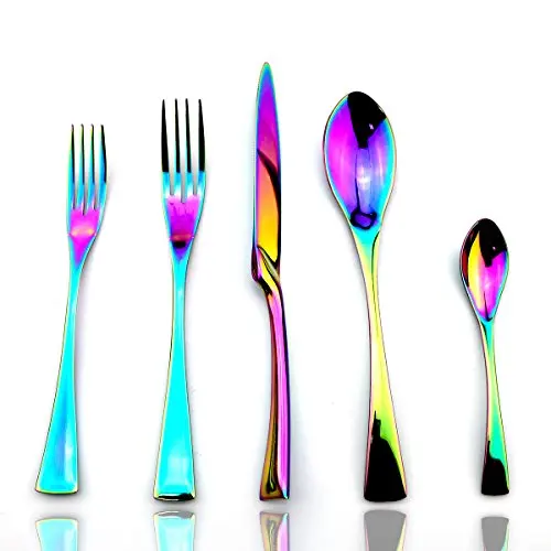 20pcs Rainbow Cutlery Set Luxury Silverware Sets 18/10 Stainless Steel Dinnerware Tableware TeaSpoon Dessert Fork | Дом и сад
