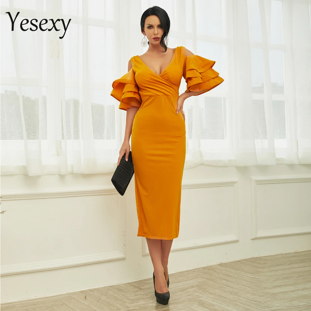 Yesexy сексуальное платье с открытыми плечами глубоким v образным вырезом вечерние