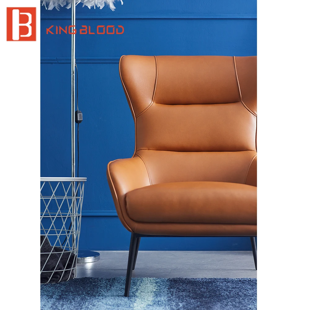 Кресло для гостиной с высокой спинкой дизайнерское кресло для отдыха из искусственной кожи оранжевое кресло