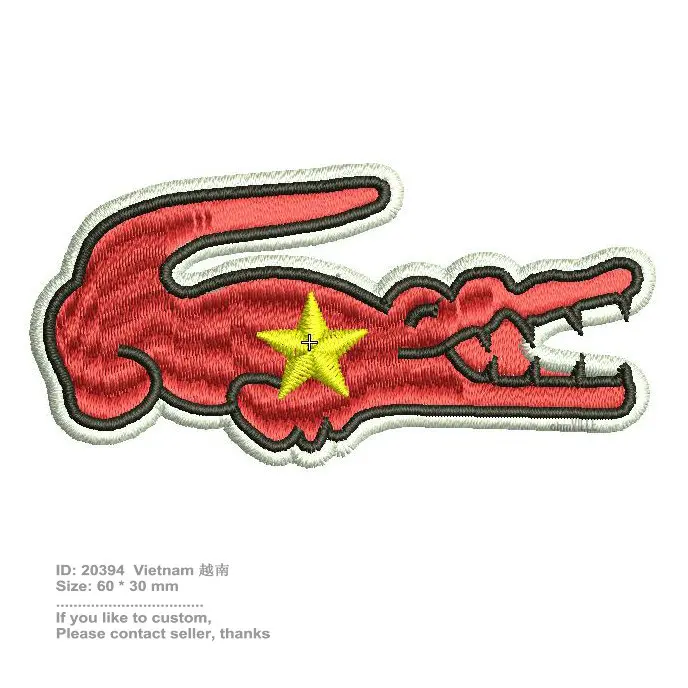 

Free Shipping Crocodile Vietnam Flag Embroidered Patches Promotion Iron on Patch Eco-friendly Handmade 3D Appliqued Custom LOGO