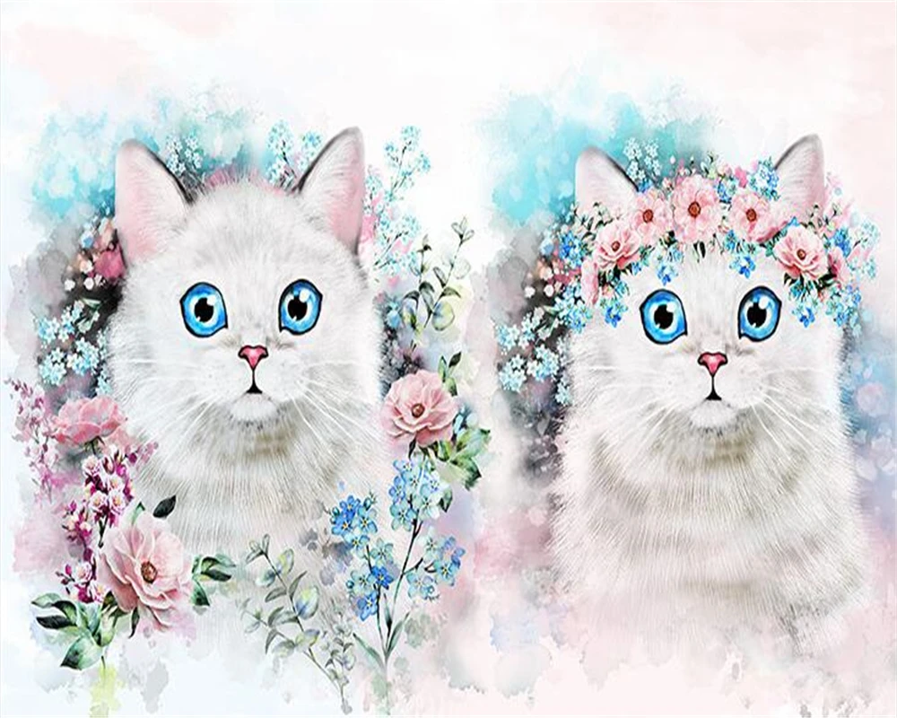 Beibehang Custom wallpaper Nordic Simple Flower Kitty Children's Room Decoration Background Living room Bedroom 3d wallpaper