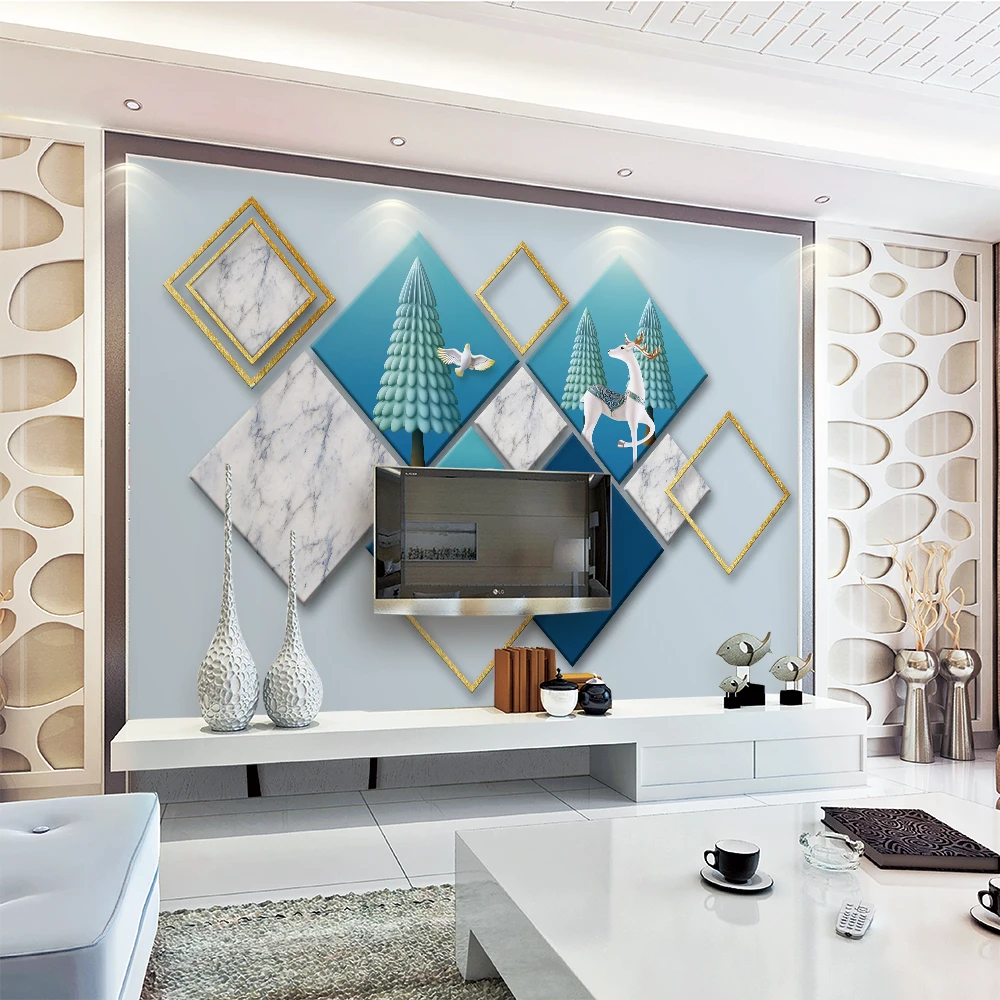 Custom 3d wallpaper Nordic 3D geometric cube marble mosaic background painting - silk waterproof material Custom 3d wallpaper Nordic 3D geometric cube marble mosaic background painting - silk waterproof material