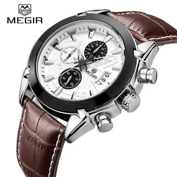 

Megir Quartz Watches Men Top Luxury Brand Sports Fashion Leather Wrist Watch Military Chronograph Clock Male Men Army Style New