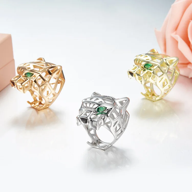 

925 sterling silver hollow out ANINAL rings white/yellow/rose- gold-color punk Party jewelry for women or men