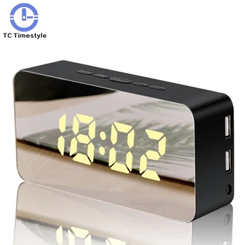 

Mirror Electronic Clock Mobile Phone Charging Table Clock Snooze Voice-activated LED Color-changing Digital Desktop Alarm Clocks
