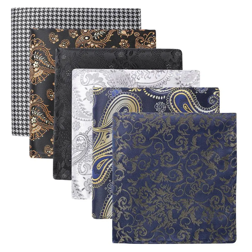 Skup Hisdern 6 sztuka różne klasyczne wzory męskie Paisley Floral Plaid kieszonkowy plac chusteczki Wedding Party prezent