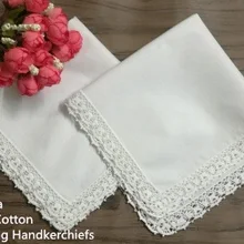 Набор из 12 модные свадебные женские хлопчатобумажные носовые платки с винтажными кроше кружевными краями 12х12-дюймов