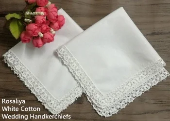 

Set of 12 Fashion Wedding Bridal Ladies Cotton Handkerchiefs with Vintage Crochet Lace Edges 12x12-inch