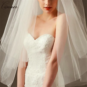 

85cm Fluffy Tulle Wedding Veil White Simple Two Layers Short Bridal Veils with Comb Marriage Wedding Accessories Q40