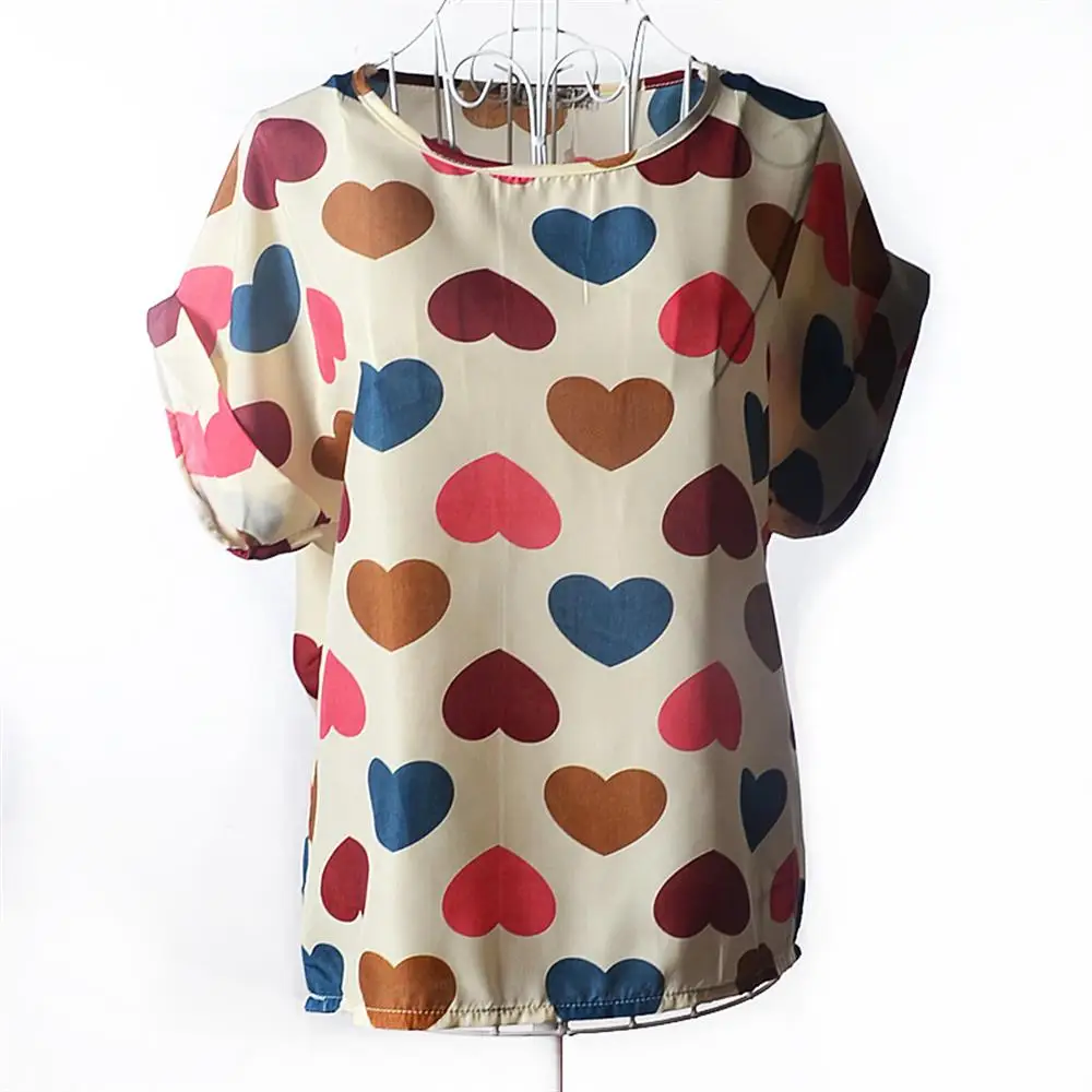 

2019 Hot New floral chiffon T-shirt Harajuku printed T Shirt Women Plus Size t-shirt Female O-Neck Chiffon T shirt Short Sleeve