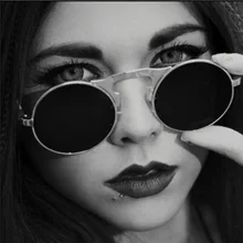 Мужские Винтажные круглые солнцезащитные очки в стиле стимпанк мужские маленькие круглые флип-ап женские солнцезащитные очкив ретро стиле металлические серебряные дешевые uv400