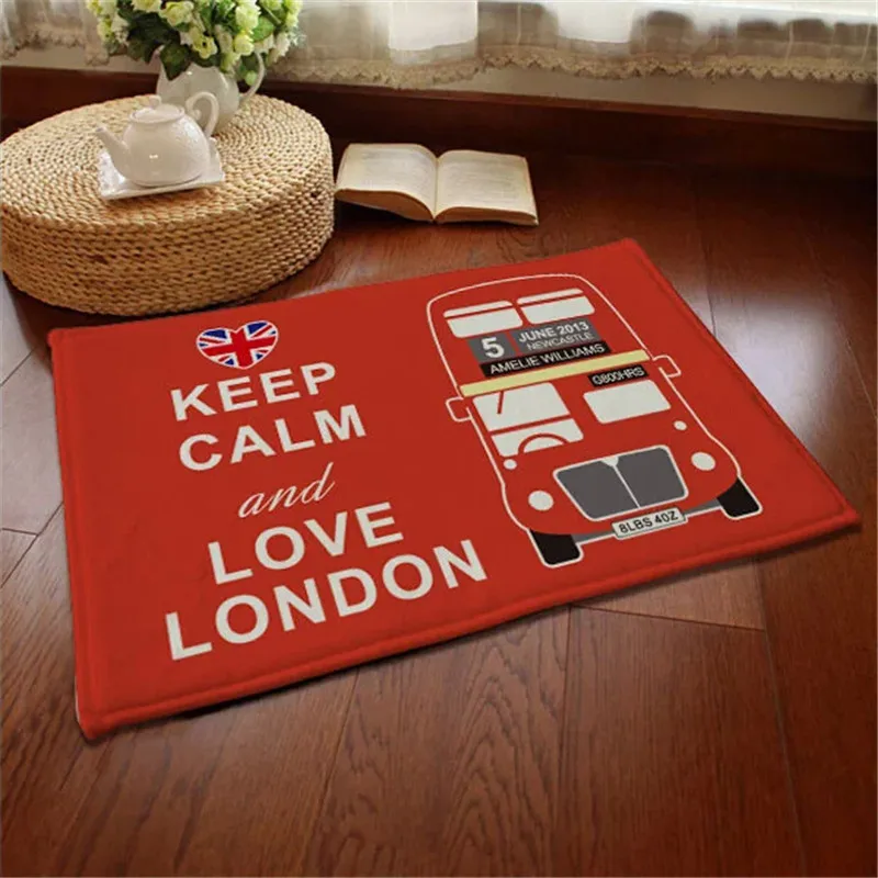 

New Vintage London Style Car Carpet Floor Mat for Bath Flannel Anti-slip Custom Door Mat for Living Room