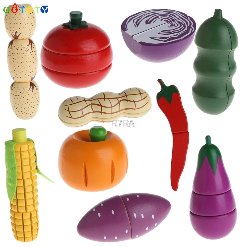 

Wooden Cutting Food Vegetable Chopping Pretend Play Educational Toy Gift For Kid-TwFi