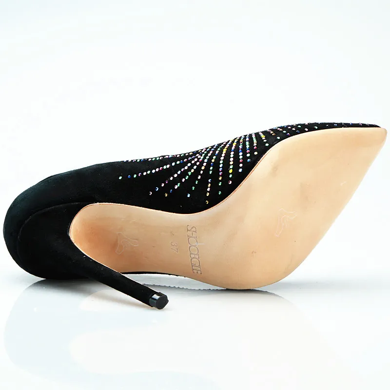 100% реальное изображение, женские туфли на высоком каблуке, весенне-Осенняя обувь, элегантные женские туфли-лодочки со стразами, черные