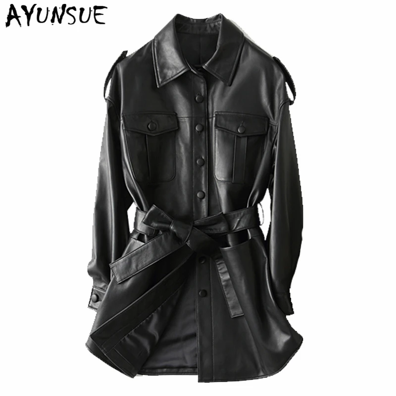 AYUNSUE, модная женская куртка из натуральной кожи,, весна, осень, корейский стиль, Ретро стиль, уличная одежда, натуральная кожа, Тренч, пальто для женщин, 29108