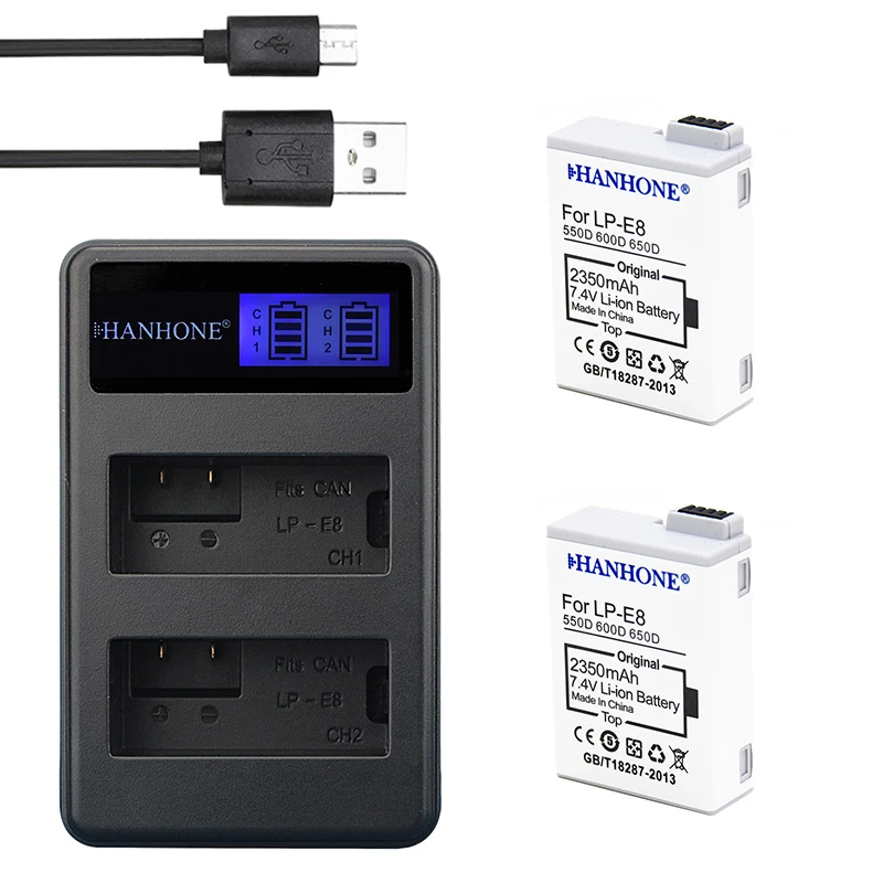 2 шт. 2350 мАч высокого класса LP-E8 LPE8 LP E8 Батарея+ LCD Dual charger для цифровой однообъективной зеркальной камеры Canon EOS 550D 600D 650D 700D X4 X5 X6i X7i T2i T3i Батарея