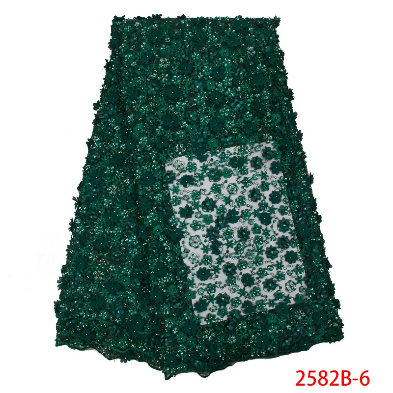 

Green Lace Fabric High Quality Latest 2019 African Lace Fabric French Lace with Beads/Sequin Handmade of Lace fabric NA2582B-1