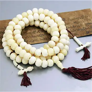 

Tibetan Buddhist 108PCS White Yak Bone Prayer Beads Mala for Meditation Bone Beaded Bracelet BRO816
