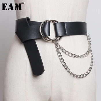 

[EAM] 2020 New Spring Summer Pu Leather Chain Split Joint Metal Buckle Personality Long Belt Women Fashion Tide All-match JU021