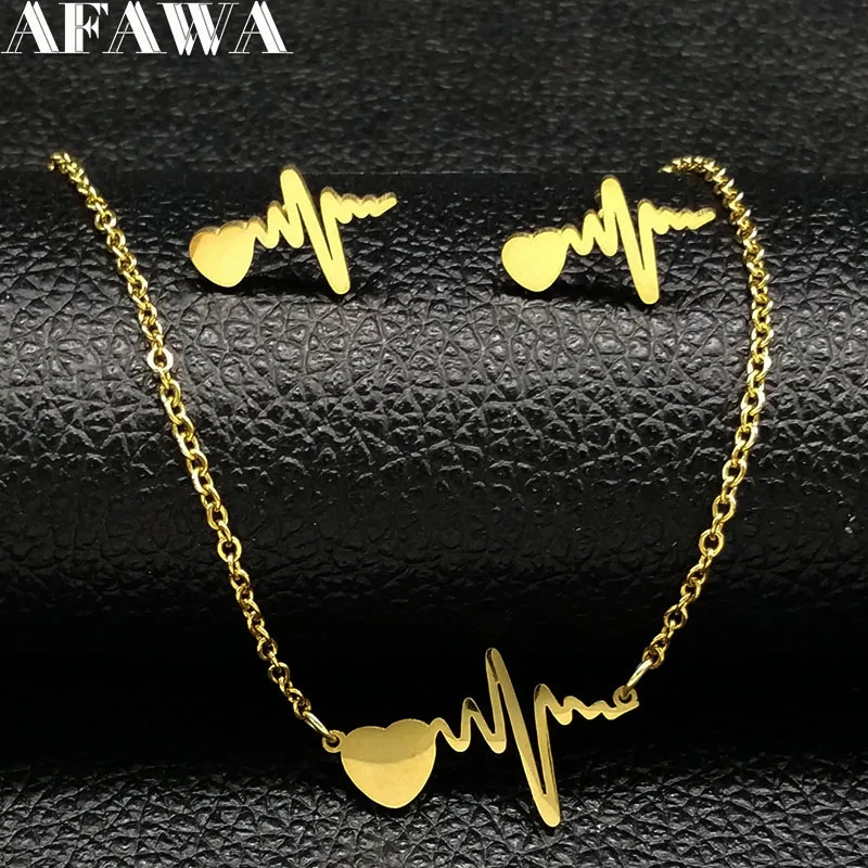 Oro Color acero inoxidable corazón pendientes collar Set joyería de las mujeres oro Color joyería Set juego de joyeria de acero S178505 Oro Color acero inoxidable corazón pendientes collar Set joyería de las mujeres oro Color joyería Set juego de joyeria de acero S178505