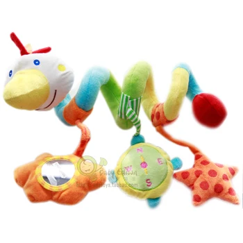 

Candice guo ! hot sale colored big bird activity spiral hare baby toy rattle plush bed round bell BB device 1pc