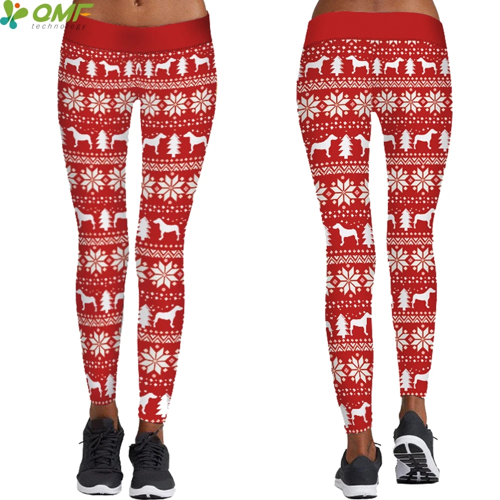 Red Christmas Reindeers Women Yoga Leggings Autumn Winter Fitness