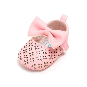 

Cute Baby Girl Autumn Shoes Shallow Hollow Out Anti-slip Infant First Walkers Leather Butterfly-knot Princess Shoes Wholesale