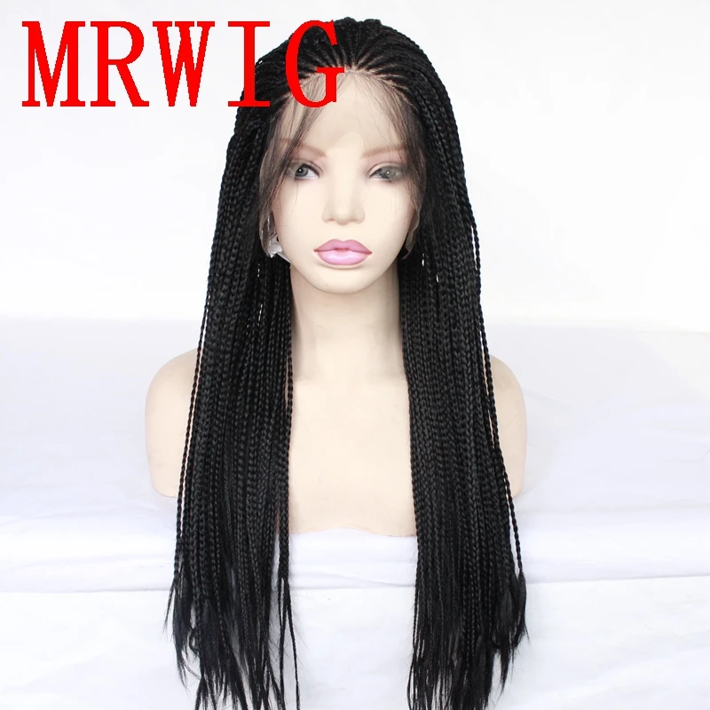 

MRWIG Box Braided Braids Glueless Synthetic Front Lace Wig Baby Hair 26in Black/Dark Brown Hair Color