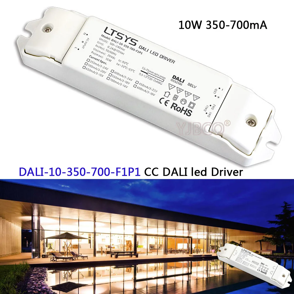 

Constant Current Dimmer Driver;DALI-10-350-700-F1P1;AC100-240V input;DC3-24V output 10W 350-700mA CC DALI led Driver