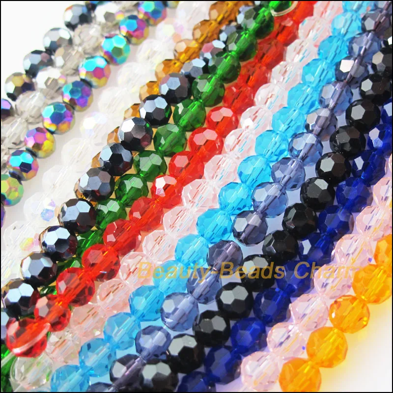 

100Pcs Loose Faceted Ball Glass Crystal Spacer Beads Charms Mixed Colors 4mm