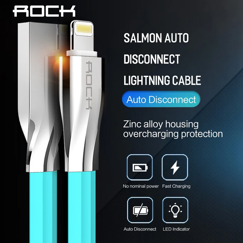 ROCK Авто разъединение USB кабель для iPhone X 1 м цинковый сплав 2.1A Макс Быстрая зарядка