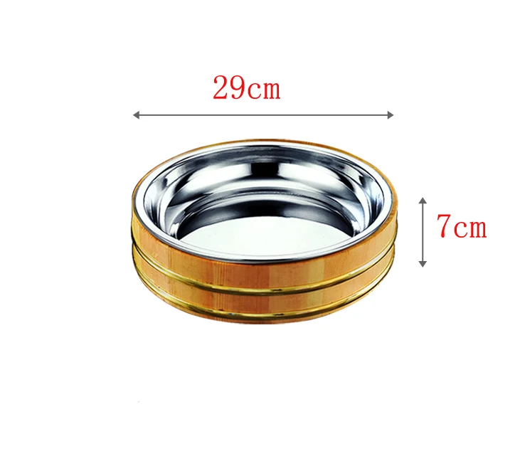 Бочонок для суши, бочонок для креветок, раков, деревянные бочонок из нержавеющей стали, тарелка для риса, баррель для ресторана, рисовый горшок, блюдо для смешивания, ванна, сервировочное блюдо - Цвет: 29x7cm kind 1