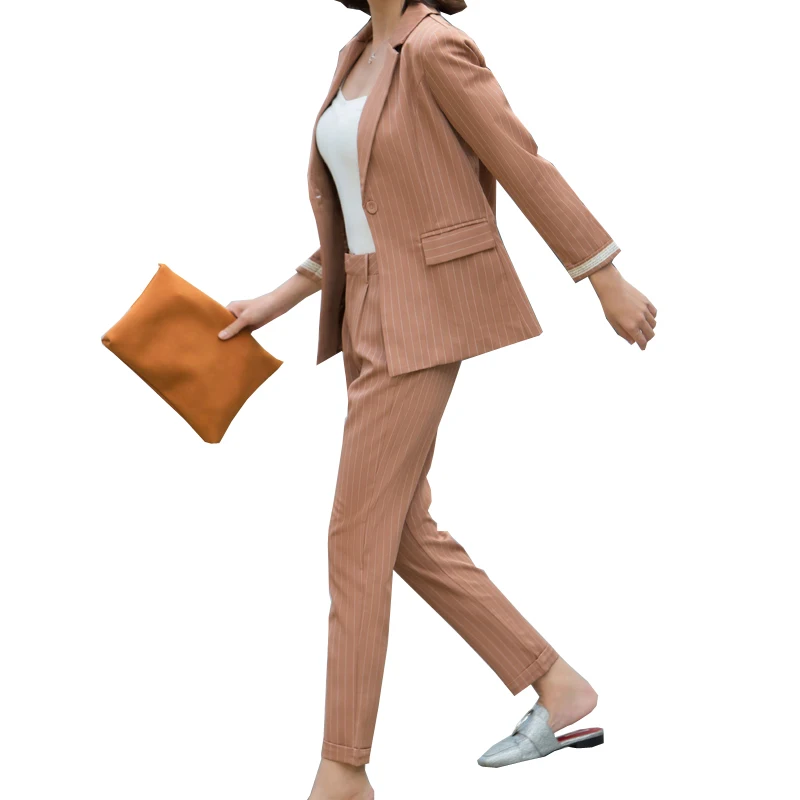HziriP Streetwear A Righe OL Vestiti delle Donne 2017 Autunno Office Lady  Cotone Tailleur Pantalone Per Le Donne Slim Navy Cammello Pantaloni  Femminile vestito|trouser suit|ladies pantsuitwomen suits - AliExpress