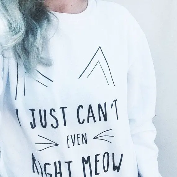 Sugarbaby  I Just Can't Even Right Meow Hipster  Sweatshirt  Cat Ears Pullover Hipster Cat Clothing Tumblr Casual Tops