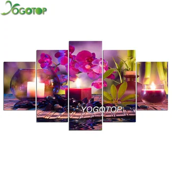 

YOGOTOP DIY Diamond Painting Cross Stitch Kits Orchid candle stone Full Embroidery 5D Square Drill Mosaic Wall art 5pcs ML571