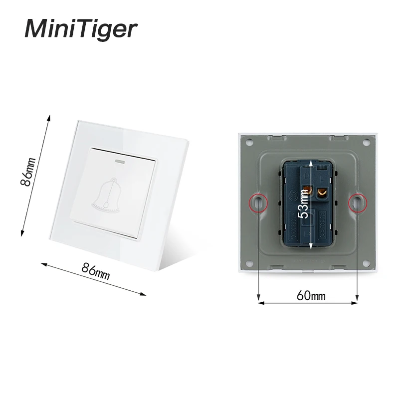 Minitiger 1 банда Переключатель дверного звонка Роскошный Кристалл Закаленное стекло панель Кнопка настенный выключатель прерыватель 16А
