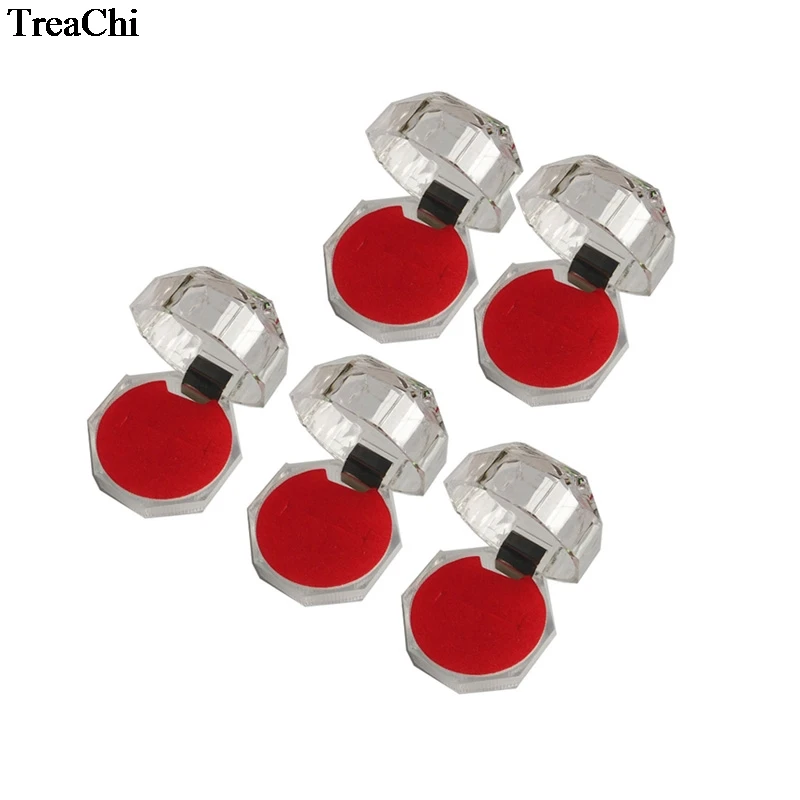 5Pcs Clear Plastic Ring Storage Box Crystal Ring Diamond Earring Organizer Package Display Gift Box 4*4*4cm 3 color Available