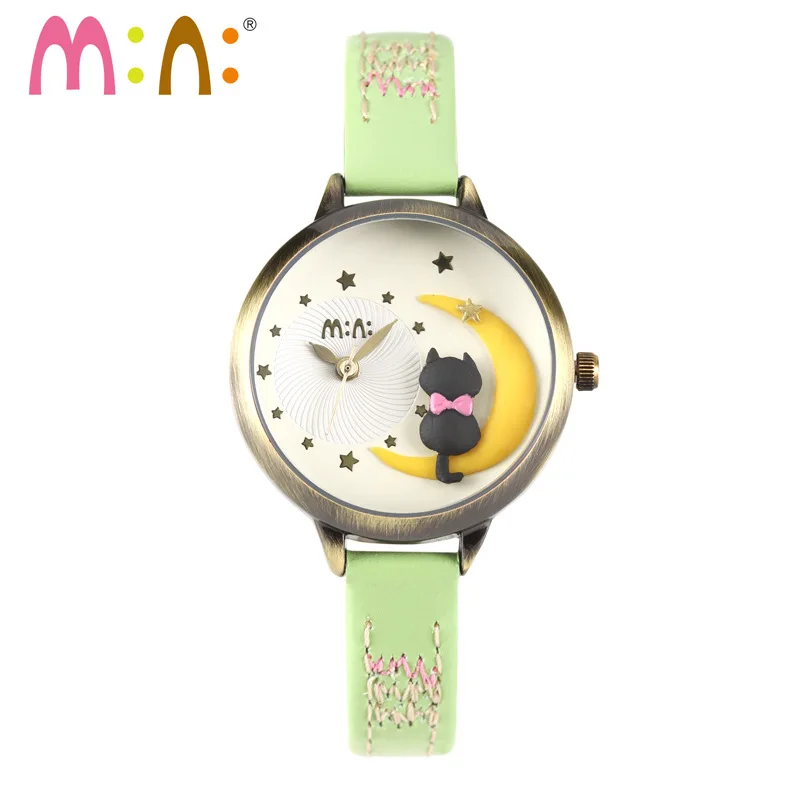 Брендовые мини 3D часы с кошкой, водонепроницаемые кварцевые наручные часы с браслетом, модные женские часы, женские часы, Relogio Feminino - Цвет: LightGreen